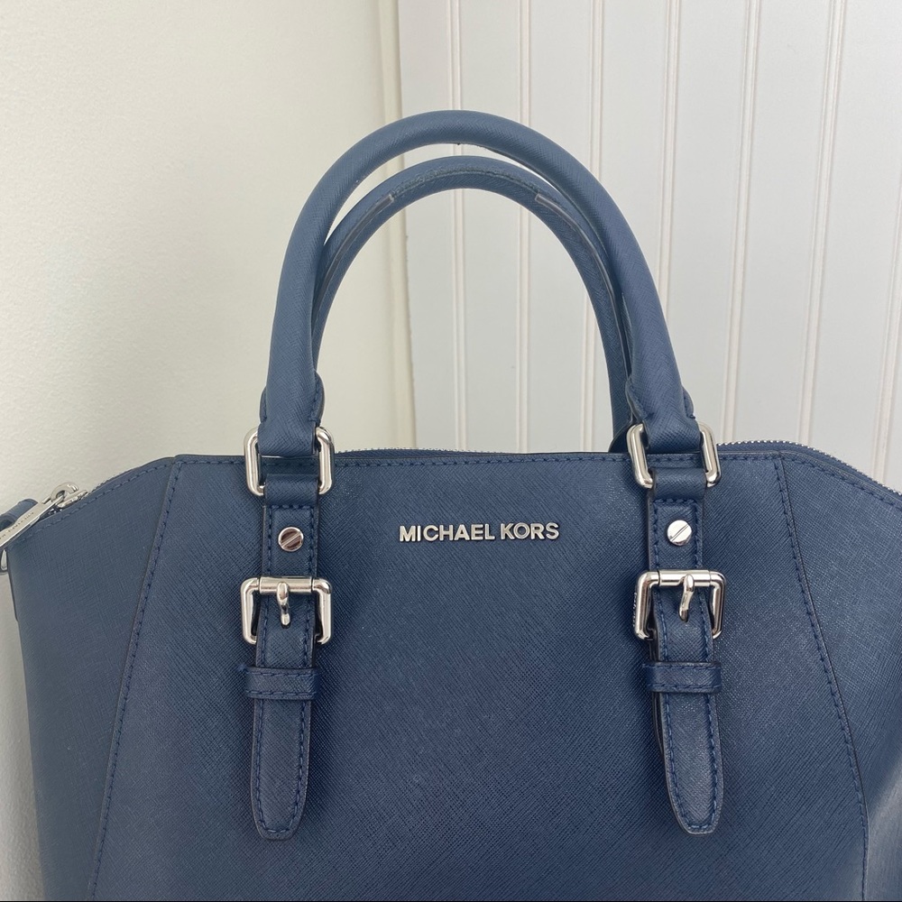 MICHAEL KORS - Ciara Navy Saffiano Leather Satchel - Picture 3 of 12